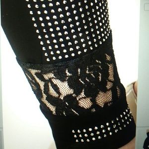 Rhinestone leggings with crochet embellishments.